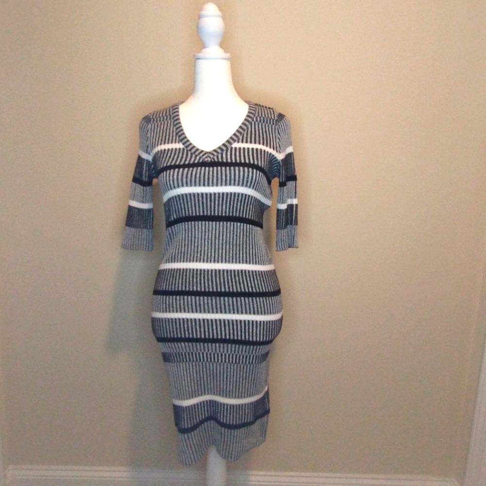 Almost Famous  Black and Gray Striped Sweater Dress